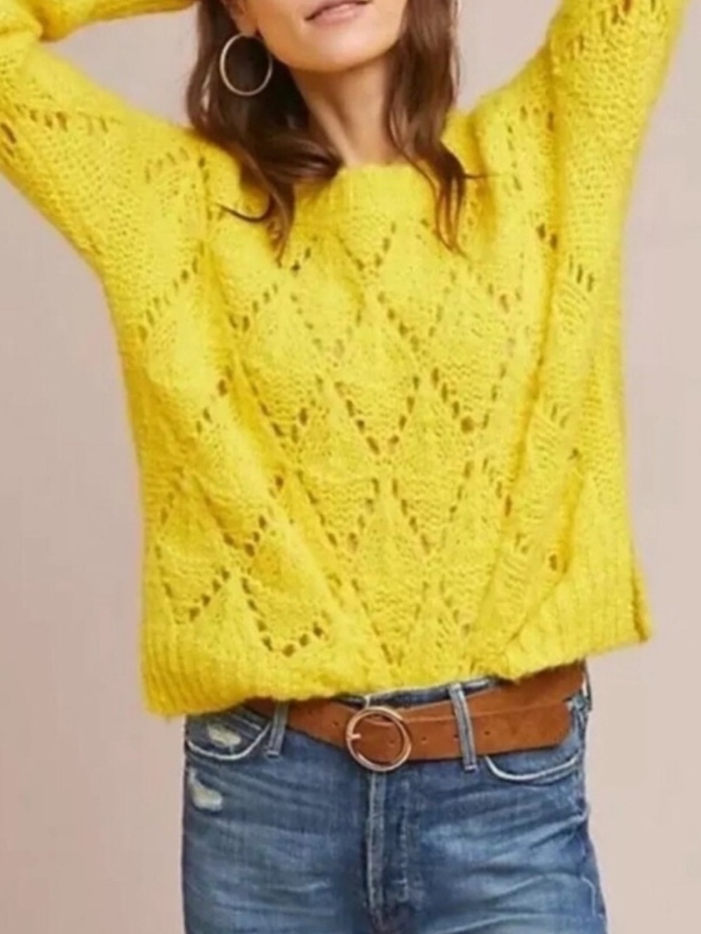 Sleeping on Snow Anthropologie Bright Lights Alpaca Pointelle Sweater L